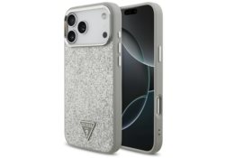 Étui Guess Glitter Triangle Logo MagSafe pour iPhone 17 Pro Max argenté GUHMP17XPFGTSCMS