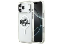 Étui Karl Lagerfeld IML Glitter Karl &   Choupette Sketch Logo MagSafe pour iPhone 17 Pro Max transparent KLHMP17XHGKCGKBT