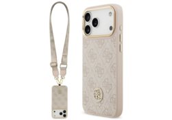 Étui Guess 4G Strass Logo & Big Strap    Metal Buttons MagSafe pour iPhone 17 Pro Max rose GUHMP17XP4G4DCSP