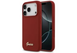 Étui Guess Silicone Script Metal Logo    MagSafe pour iPhone 17 Pro magenta GUHMP17LSMBSLM