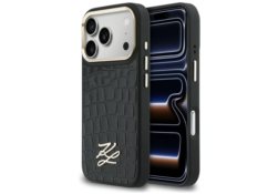 Étui Karl Lagerfeld Croco KL Script Logo MagSafe pour iPhone 17 Pro noir KLHMP17L5PCRGKSMK