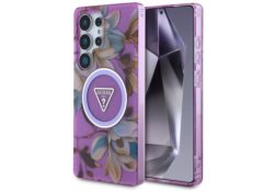 Étui Guess Glitter Flowers Triangle Buttons MagSafe pour Samsung Galaxy S25 Ultra violet GUHMS25LHFLPEDU