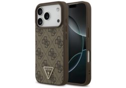 Étui Guess Leather 4G Triangle Strass    MagSafe pour iPhone 17 Pro marron GUHMP17LP4TDPLW