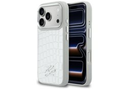 Étui Karl Lagerfeld Croco KL Script Logo MagSafe pour iPhone 17 Pro argenté KLHMP17L5PCRGKSMS
