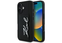 Étui Karl Lagerfeld HC Grained PU Cardslot Metal Signature pour iPhone 16 noir KLHCP16SPGPVKSK