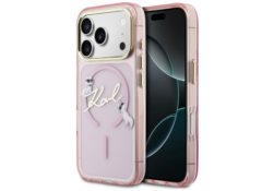 Étui Karl Lagerfeld IML Choupettes Karl  Script Logo MagSafe pour iPhone 17 Pro Max rose KLHMP17X5HKSCAP