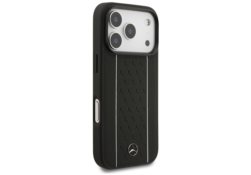 Étui Mercedes Leather Star Pattern       Stripes MagSafe pour iPhone 17 Pro noir MEHMP17L25RPSLKH