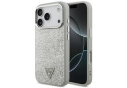 Étui Guess Glitter Triangle Logo MagSafe pour iPhone 17 Pro argenté GUHMP17LPFGTSCMS