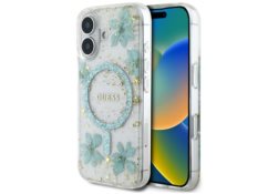 Étui Guess Resin Flowers Glitter MagSafe pour iPhone 16 turkusowy GUHMP16SRBFGFGMQ