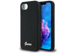 Étui Guess Silicone Script Metal Logo    MagSafe pour iPhone 16e / 17e noir GUHMPSE4SMBSLK