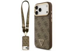 Étui Guess 4G Triangle Logo & Big Strap Metal Buttons MagSafe pour iPhone 17 Pro Max marron GUHMP17XP4G4TCSW