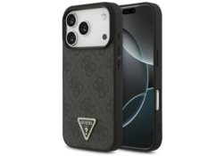 Étui Guess Leather 4G Triangle Strass    MagSafe pour iPhone 17 Pro noir GUHMP17LP4TDPLK