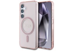Étui Guess Glitter Circle Classic Logo   MagSafe pour Samsung Galaxy S25 rose GUHMS25SHFGEREP