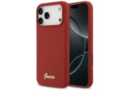 Étui Guess Silicone Script Metal Logo    MagSafe pour iPhone 17 Pro Max magenta GUHMP17XSMBSLM