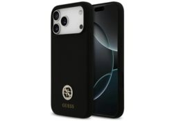 Étui Guess Silicone Logo Strass 4G       MagSafe pour iPhone 17 Pro Max noir GUHMP17XM4DGPK