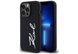 Étui Karl Lagerfeld Silicone Metal Script Logo pour iPhone 14 Pro noir KLHCP14LSCMSMVK
