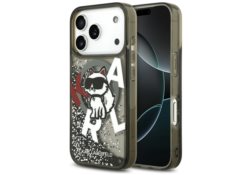 Étui Karl Lagerfeld Liquid Glitter       Choupette Logo MagSafe pour iPhone 17 Pro noir KLHMP17LLCHSCTDK