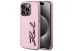 Étui Karl Lagerfeld Wrinkled Metal       Signature pour iPhone 15 Pro rose KLHCP15LPFMFBKMP