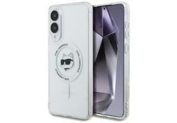 Étui Karl Lagerfeld Button Choupette     Head Printed Logo MagSafe pour Samsung Galaxy S25 Edge blanc KLHMS25EHLSCHH