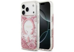 Étui Guess Resin Bottom Glitter MagSafe  pour iPhone 17 Pro rose GUHMP17LRGRGEP