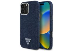 Étui Guess Denim Triangle Logo MagSafe   pour iPhone 16 Pro bleu GUHMP16LRJFWTLB