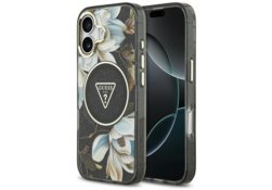 Étui Guess IML Glitter Flowers Triangle  MagSafe pour iPhone 17 noir GUHMP17SHFLPEDK