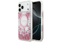 Étui Guess Resin Bottom Glitter MagSafe  pour iPhone 17 Pro Max rose GUHMP17XRGRGEP