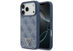 Étui Guess Leather 4G Triangle Strass    MagSafe pour iPhone 17 Pro bleu GUHMP17LP4TDPLB