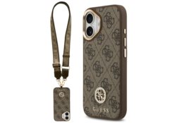 Étui Guess 4G Strass Logo & Big Strap    Metal Buttons MagSafe pour iPhone 17 marron GUHMP17SP4G4DCSW