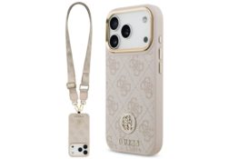 Étui Guess 4G Strass Logo & Big Strap    Metal Buttons MagSafe pour iPhone 17 Pro rose GUHMP17LP4G4DCSP