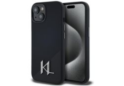 Étui Karl Lagerfeld Silicone Shapourw Metal Initial MagSafe pour iPhone 15 noir KLHMP15SSCMKMPCK