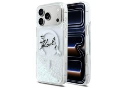 Étui Karl Lagerfeld Liquid Glitter Karl  Script Logo MagSafe pour iPhone 17 Pro Max transparent KLHMP17X6LKSCAMT