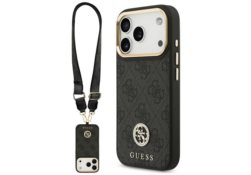 Étui Guess 4G Strass Logo & Big Strap    Metal Buttons MagSafe pour iPhone 17 Pro noir GUHMP17LP4G4DCSK