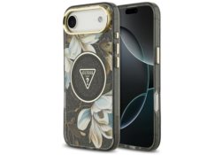 Étui Guess IML Glitter Flowers Triangle  MagSafe pour iPhone Air noir GUHMP17MHFLPEDK