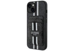 Étui Guess 4G Stripes z portfelem        Magsafe pour iPhone 15 noir GUBPHCP15SP4RPSK