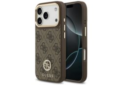 Étui Guess 4G Strass Logo MagSafe pour     iPhone 17 Pro marron GUHMP17LP4GRMDEW