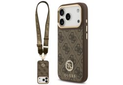 Étui Guess 4G Strass Logo & Big Strap    Metal Buttons MagSafe pour iPhone 17 Pro marron GUHMP17LP4G4DCSW