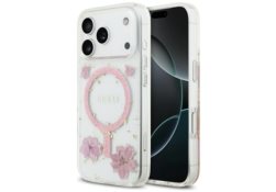 Étui Guess Resin Flowers Glitter MagSafe pour iPhone 17 Pro rose GUHMP17LRBFGFGMP