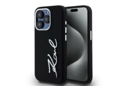 Étui Karl Lagerfeld Silicone Metal       Script Logo pour iPhone 15 Pro Max noir KLHCP15XSCMSMVK