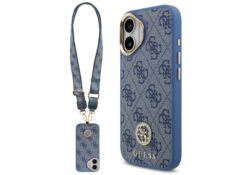 Étui Guess 4G Strass Logo & Big Strap    Metal Buttons MagSafe pour iPhone 17 bleu GUHMP17SP4G4DCSB