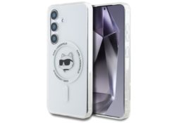 Étui Karl Lagerfeld Button Choupette     Head Printed Logo MagSafe pour Samsung Galaxy S25 blanc KLHMS25SHLSCHH
