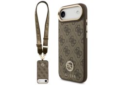 Étui Guess 4G Strass Logo & Big Strap    Metal Buttons MagSafe pour iPhone Air marron GUHMP17MP4G4DCSW