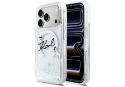 Étui Karl Lagerfeld Liquid Glitter Karl  Script Logo MagSafe pour iPhone 17 Pro transparent KLHMP17L6LKSCAMT