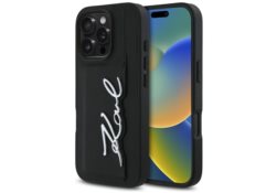Étui Karl Lagerfeld HC Grained PU Cardslot Metal Signature pour iPhone 16 Pro Max noir KLHCP16XPGPVKSK