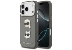 Étui Karl Lagerfeld FW Grained Karl &    Choupette Heads Pins & Logo pour iPhone 17 Pro gris KLHCP17LPSFDHPOG
