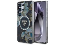 Étui Guess Glitter Flowers Triangle      Buttons MagSafe pour Samsung Galaxy S25 Ultra noir GUHMS25LHFLPEDK