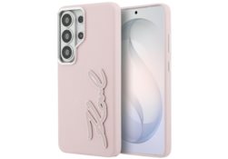Étui Karl Lagerfeld Grained Signature    Metal Resin Logo pour Samsung Galaxy S26 Ultra rose KLHCS26LPGFKSRSP