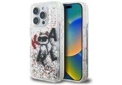 Étui Karl Lagerfeld Liquid Glitter       Choupette Logo pour iPhone 16 Pro transparent KLHCP16LLCHSCTDT