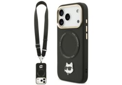 Étui Karl Lagerfeld Big Strap Choupette  Metal Logo MagSafe pour iPhone 17 Pro noir KLHMP17LPCRLRCHK