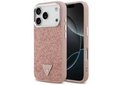 Étui Guess Glitter Triangle Logo MagSafe pour iPhone 17 Pro rose GUHMP17LPFGTSCMP